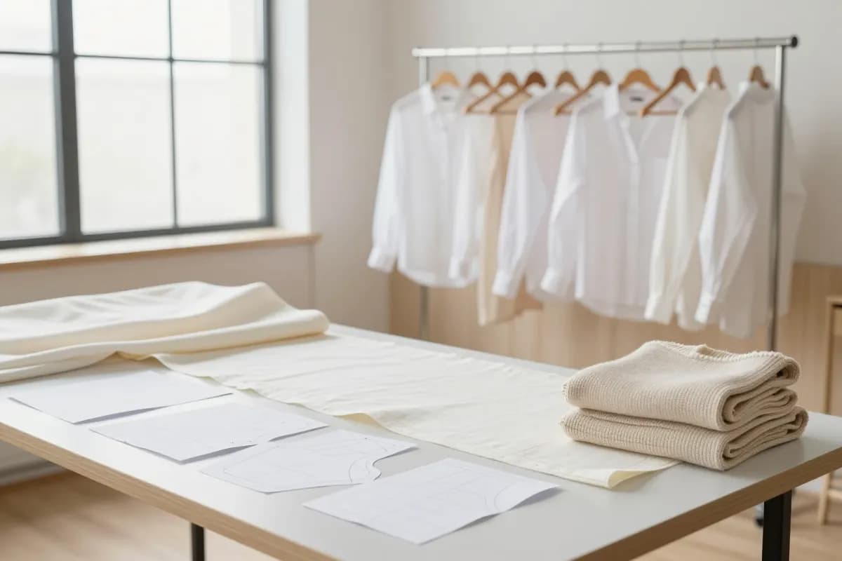 服装工作室中的布料、衣架和设计细节